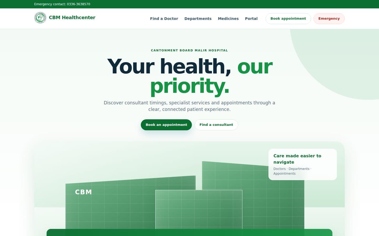 Cantonment Board Malir Hospital homepage