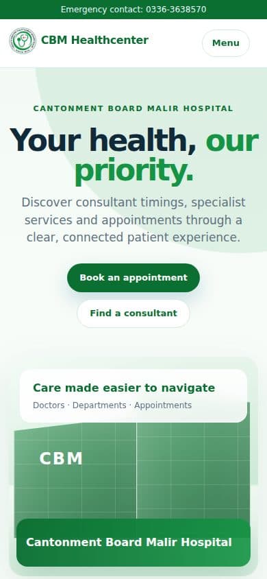 Cantonment Board Malir Hospital mobile interface